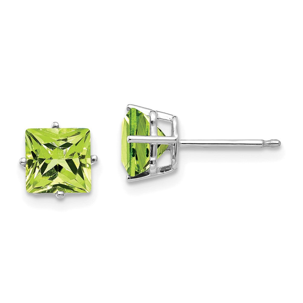 14K Weißgold Ohrringe mit 6 mm quadratischem Peridot im Stufenschliff