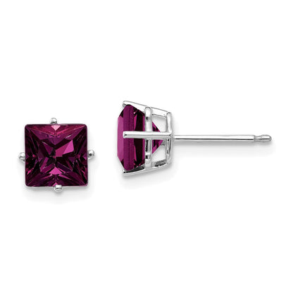 14K Weißgold Ohrstecker mit Rhodolith-Granat im Prinzessschliff, 6 mm