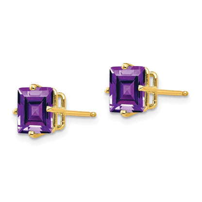 14K Gelbgold Ohrringe mit Amethyst im Prinzessschliff, 7 mm