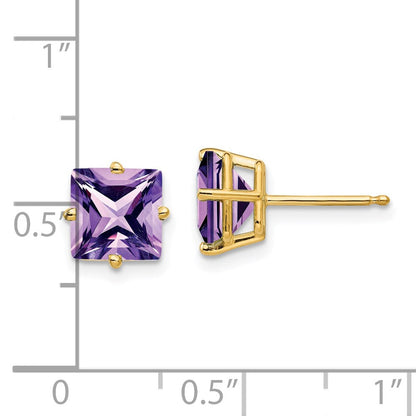 14K Gelbgold Ohrringe mit Amethyst im Prinzessschliff, 7 mm