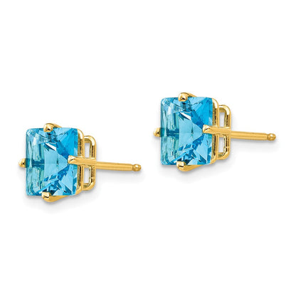 14K Gelbgold Ohrringe mit 7 mm Blautopas im Princess-Schliff