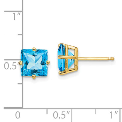 14K Gelbgold Ohrringe mit 7 mm Blautopas im Princess-Schliff