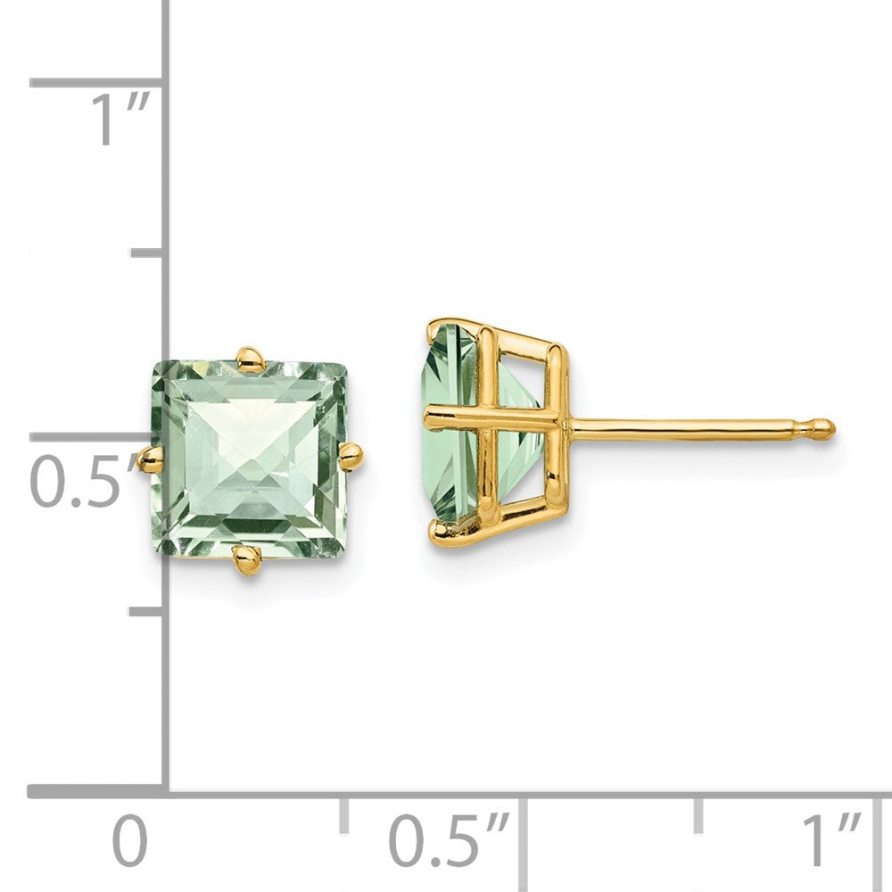 14K Gelbgold Ohrringe mit 7 mm quadratischem Schachbrettschliff-Grünquarz