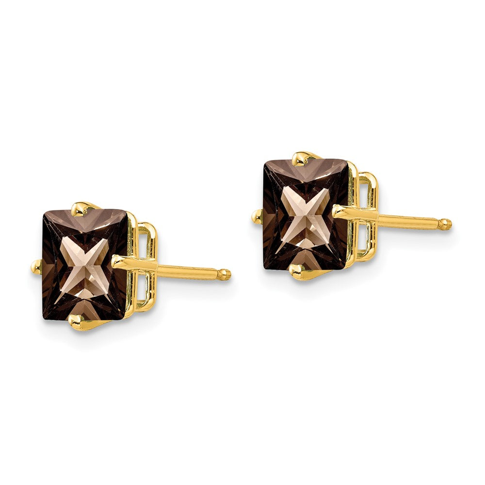14K Gelbgold Ohrringe mit 7 mm quadratischem Karo-Schliff Rauchquarz in Gelbgold
