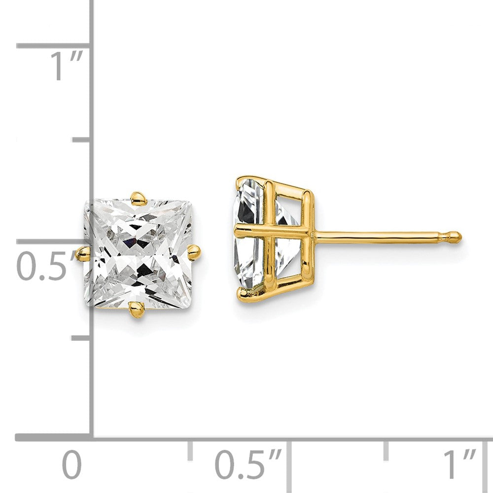 14K Gelbgold Ohrstecker mit 7 mm Zirkonia im Princess-Schliff