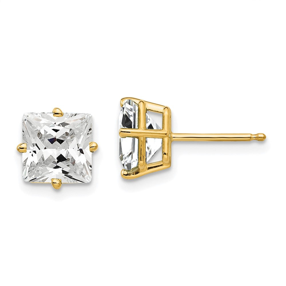 14K Gelbgold Ohrstecker mit 7 mm Zirkonia im Princess-Schliff