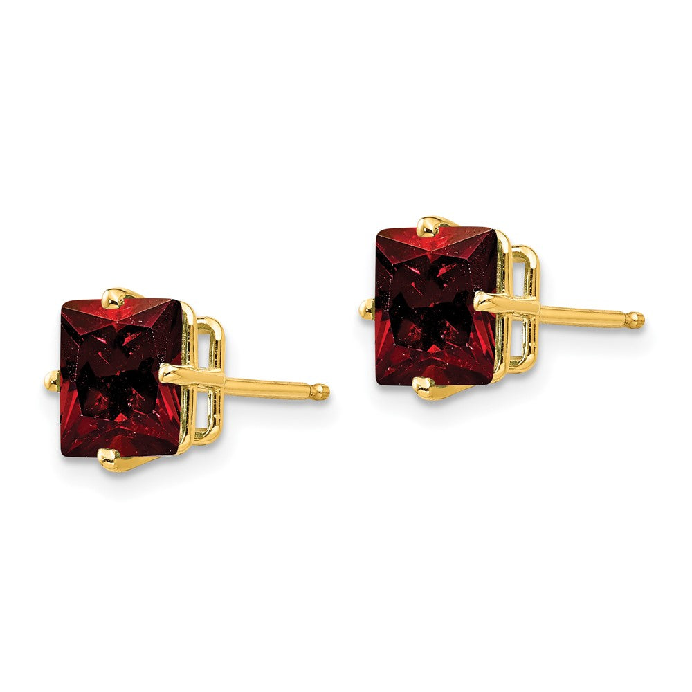 14K Gelbgold Ohrringe mit Granat im Princess-Schliff, 7 mm