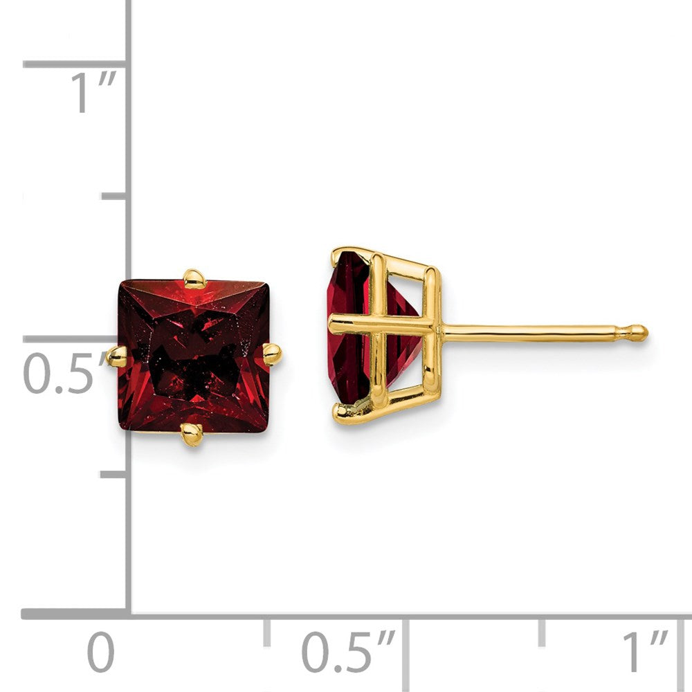 14K Gelbgold Ohrringe mit Granat im Princess-Schliff, 7 mm