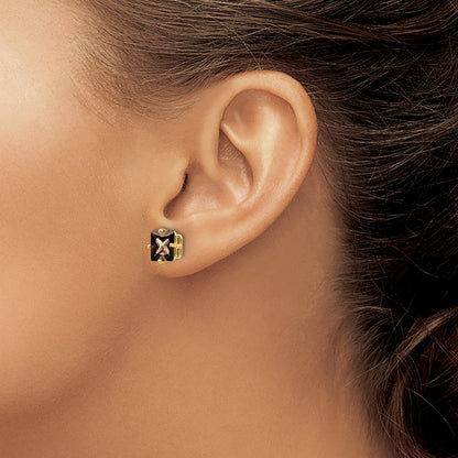 14K Gelbgold Ohrringe mit 7-mm-quadratischem Rauchquarz in Gelbgold