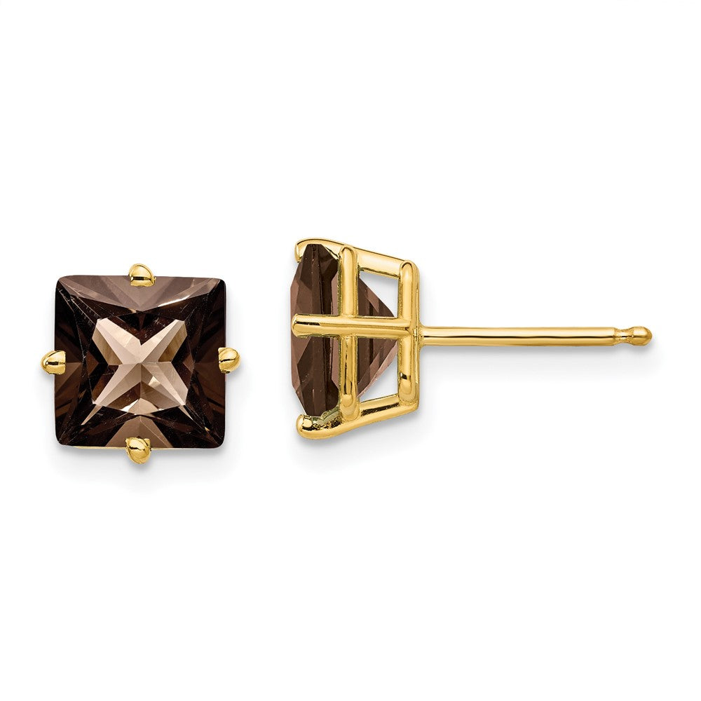 14K Gelbgold Ohrringe mit 7-mm-quadratischem Rauchquarz in Gelbgold