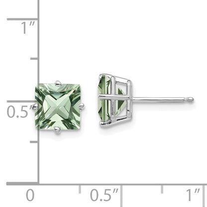 14K Weißgold Ohrringe mit quadratischem grünem Quarz, 7 mm