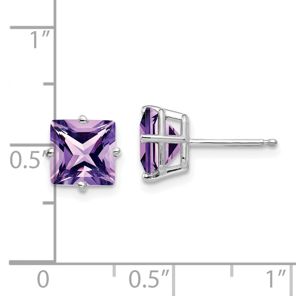 14K Weißgold Ohrringe mit Amethyst im Prinzessschliff, 7 mm