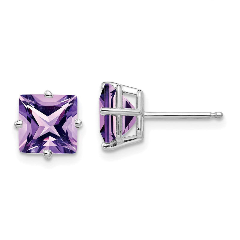 14K Weißgold Ohrringe mit Amethyst im Prinzessschliff, 7 mm