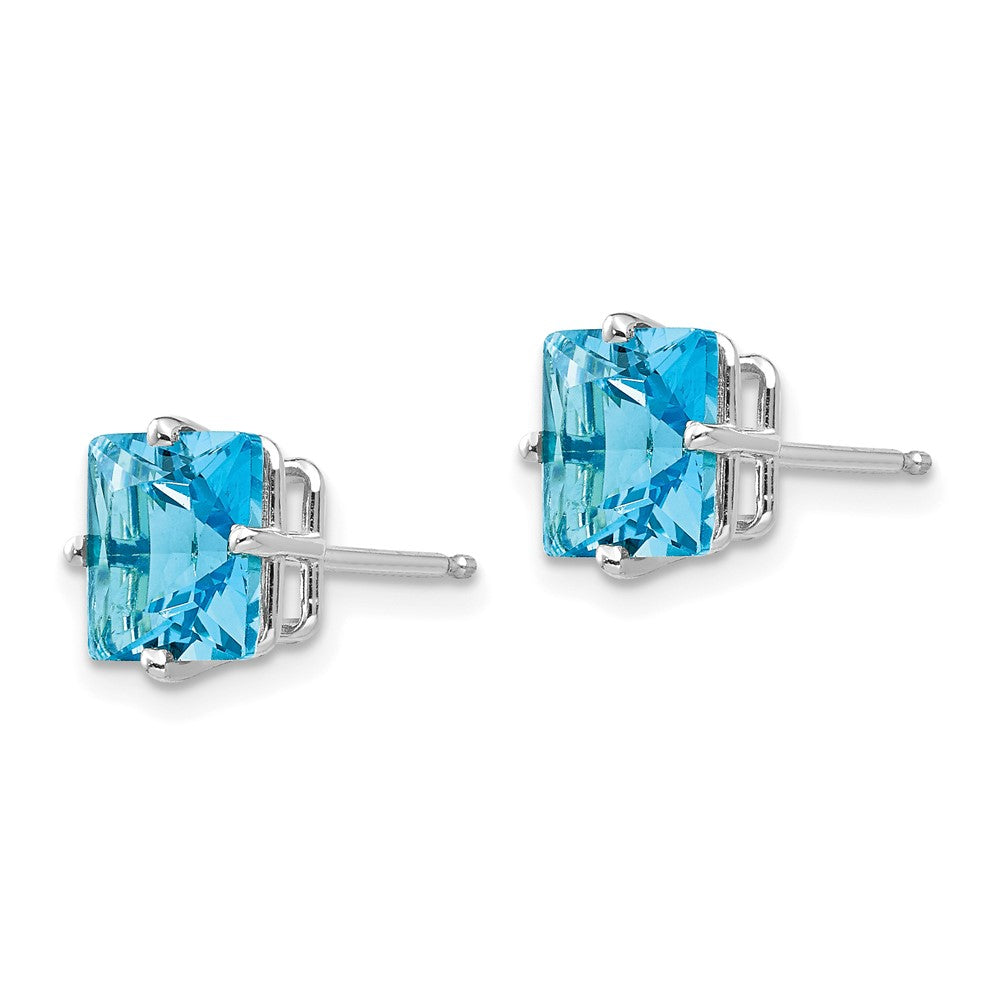 14K Weißgold Ohrringe mit 7 mm Blautopas im Prinzessschliff
