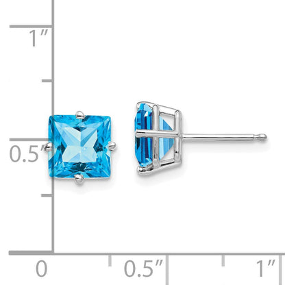 14K Weißgold Ohrringe mit 7 mm Blautopas im Prinzessschliff