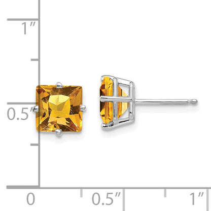 7 mm Ohrringe mit Citrin im Prinzess-Schliff aus 14K Weißgold