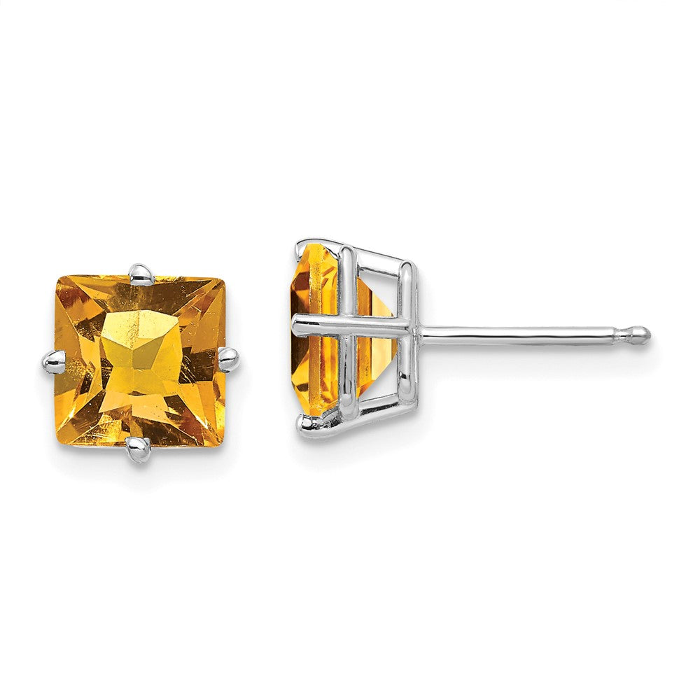 7 mm Ohrringe mit Citrin im Prinzess-Schliff aus 14K Weißgold