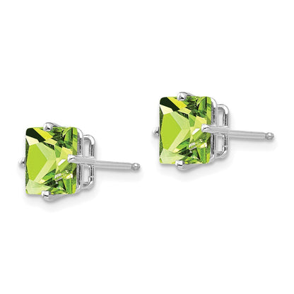 14K Weißgold Ohrringe mit 7 mm Peridot im Prinzessschliff