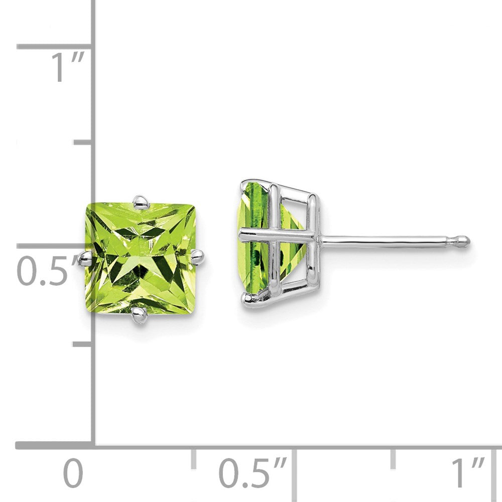 14K Weißgold Ohrringe mit 7 mm Peridot im Prinzessschliff