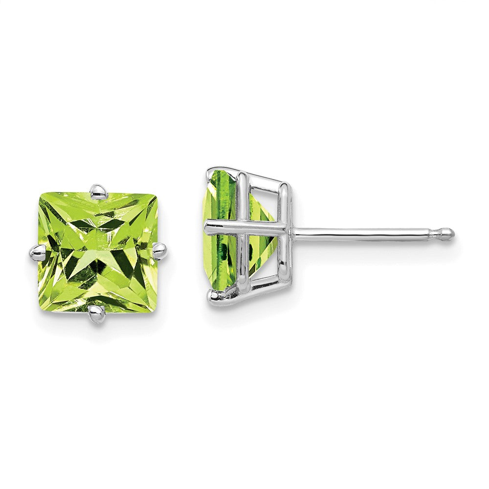 14K Weißgold Ohrringe mit 7 mm Peridot im Prinzessschliff