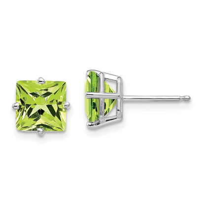 14K Weißgold Ohrringe mit 7 mm Peridot im Prinzessschliff