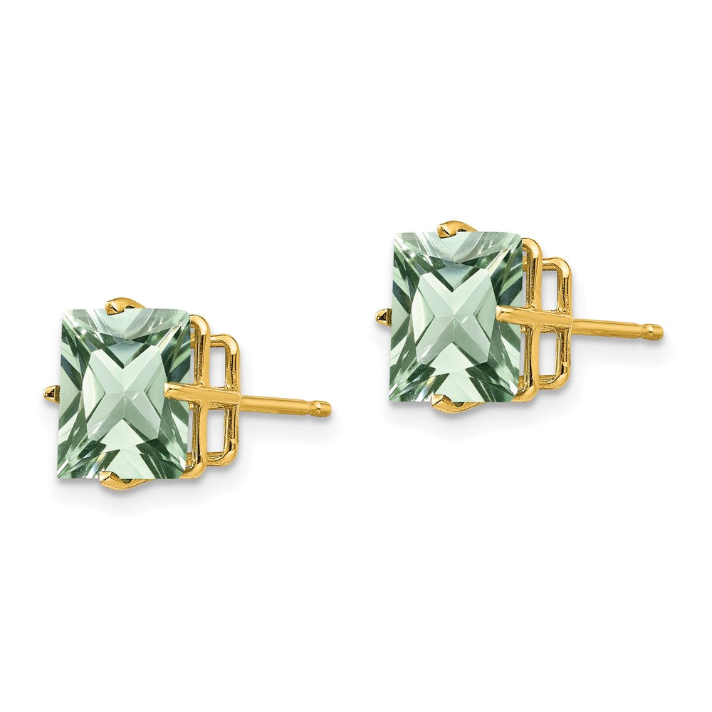 14K Gelbgold Ohrringe mit quadratischem grünem Quarz, 8 mm