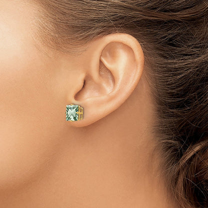 14K Gelbgold Ohrringe mit quadratischem grünem Quarz, 8 mm