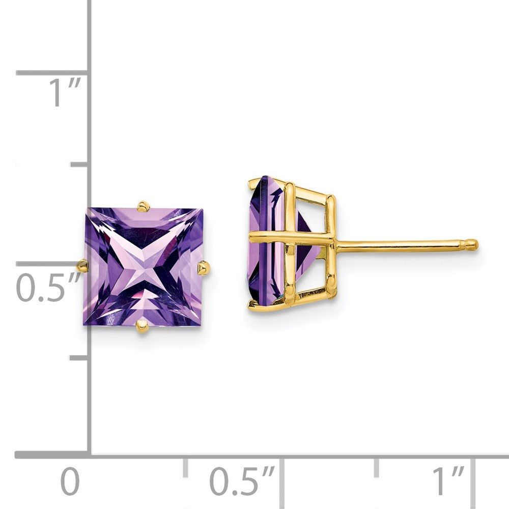 14K Gelbgold Ohrringe mit Amethyst im Prinzessschliff, 8 mm