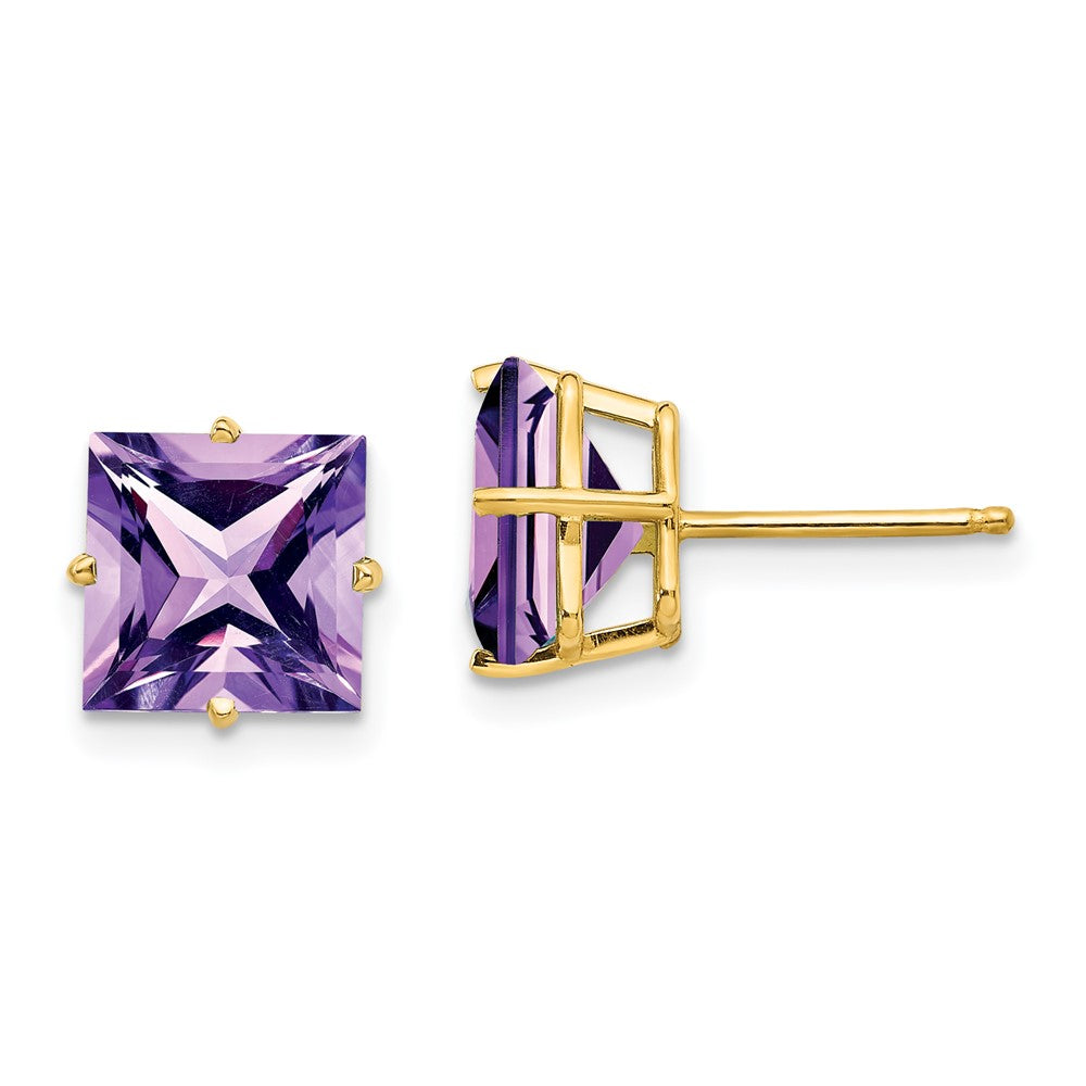 14K Gelbgold Ohrringe mit Amethyst im Prinzessschliff, 8 mm
