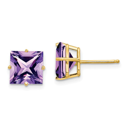 14K Gelbgold Ohrringe mit Amethyst im Prinzessschliff, 8 mm