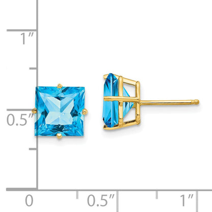14K Gelbgold Ohrringe mit 8 mm quadratischem Blautopas im Stufenschliff