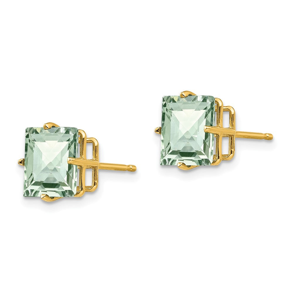 14K Gelbgold Ohrringe mit 8 mm quadratisch schachbrettartig geschliffenem grünem Quarz