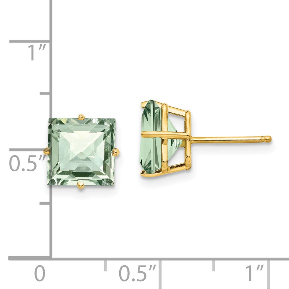 14K Gelbgold Ohrringe mit 8 mm quadratisch schachbrettartig geschliffenem grünem Quarz