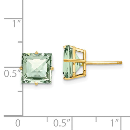 14K Gelbgold Ohrringe mit 8 mm quadratisch schachbrettartig geschliffenem grünem Quarz