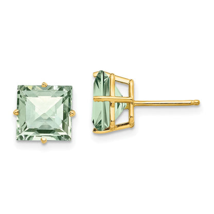 14K Gelbgold Ohrringe mit 8 mm quadratisch schachbrettartig geschliffenem grünem Quarz