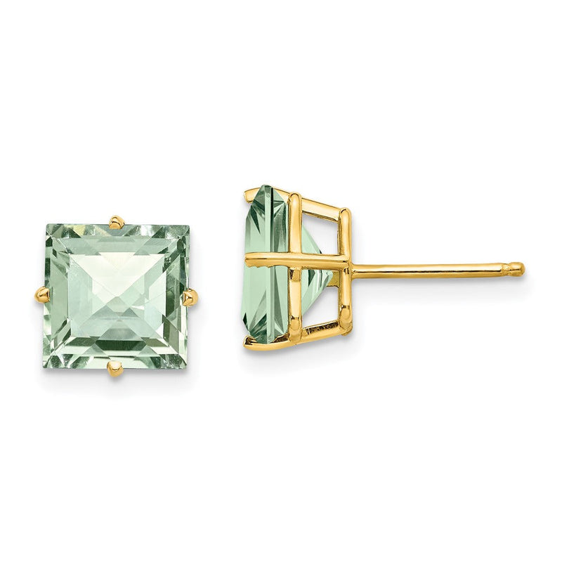 14K Gelbgold Ohrringe mit 8 mm quadratisch schachbrettartig geschliffenem grünem Quarz