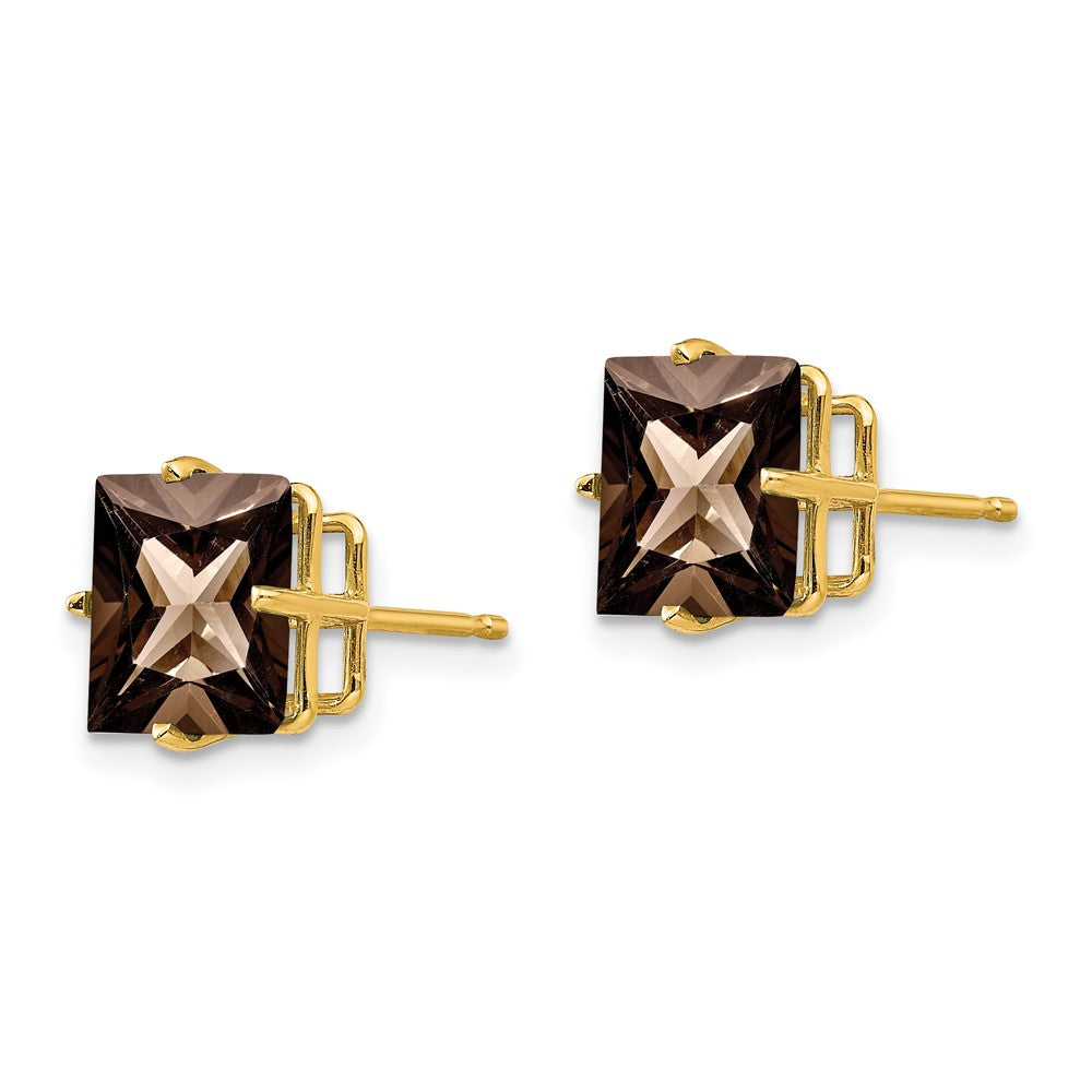 14K Gelbgold Ohrringe mit 8-mm-Rauchquarz im quadratischen Karo-Schliff