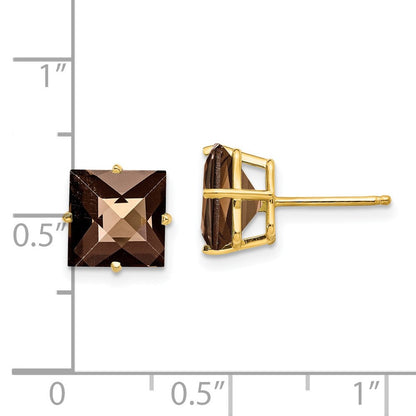 14K Gelbgold Ohrringe mit 8-mm-Rauchquarz im quadratischen Karo-Schliff