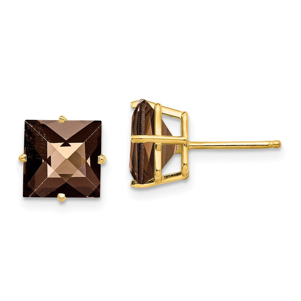14K Gelbgold Ohrringe mit 8-mm-Rauchquarz im quadratischen Karo-Schliff