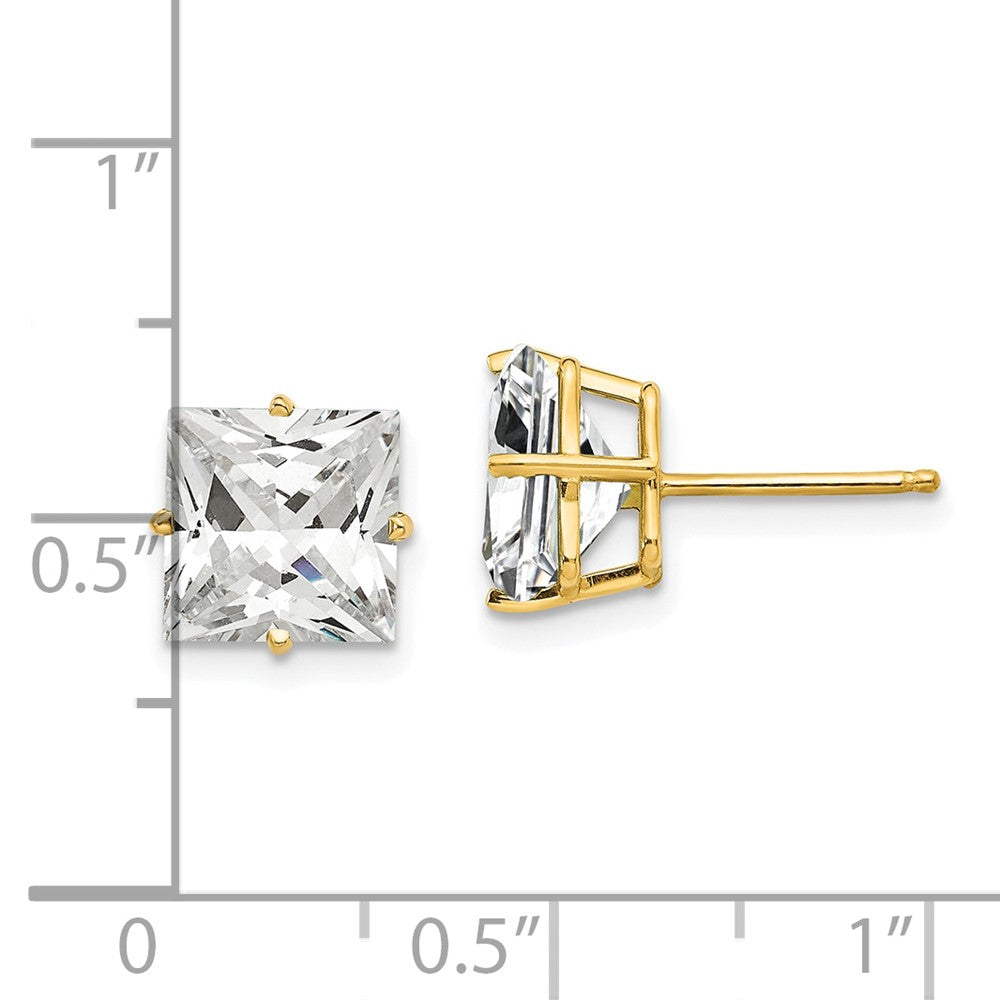 14K Gelbgold Ohrstecker mit Zirkonia im Prinzessschliff, 8 mm