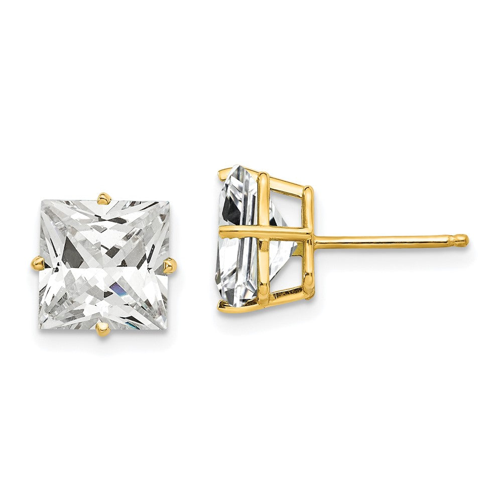 14K Gelbgold Ohrstecker mit Zirkonia im Prinzessschliff, 8 mm