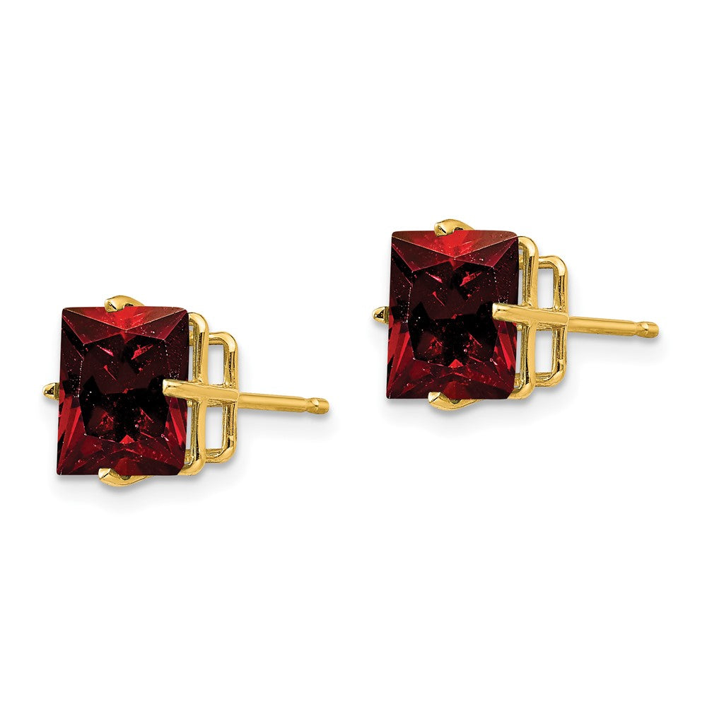 14K Gelbgold Ohrringe mit 8 mm Granat im Prinzessschliff