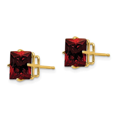 14K Gelbgold Ohrringe mit 8 mm Granat im Prinzessschliff