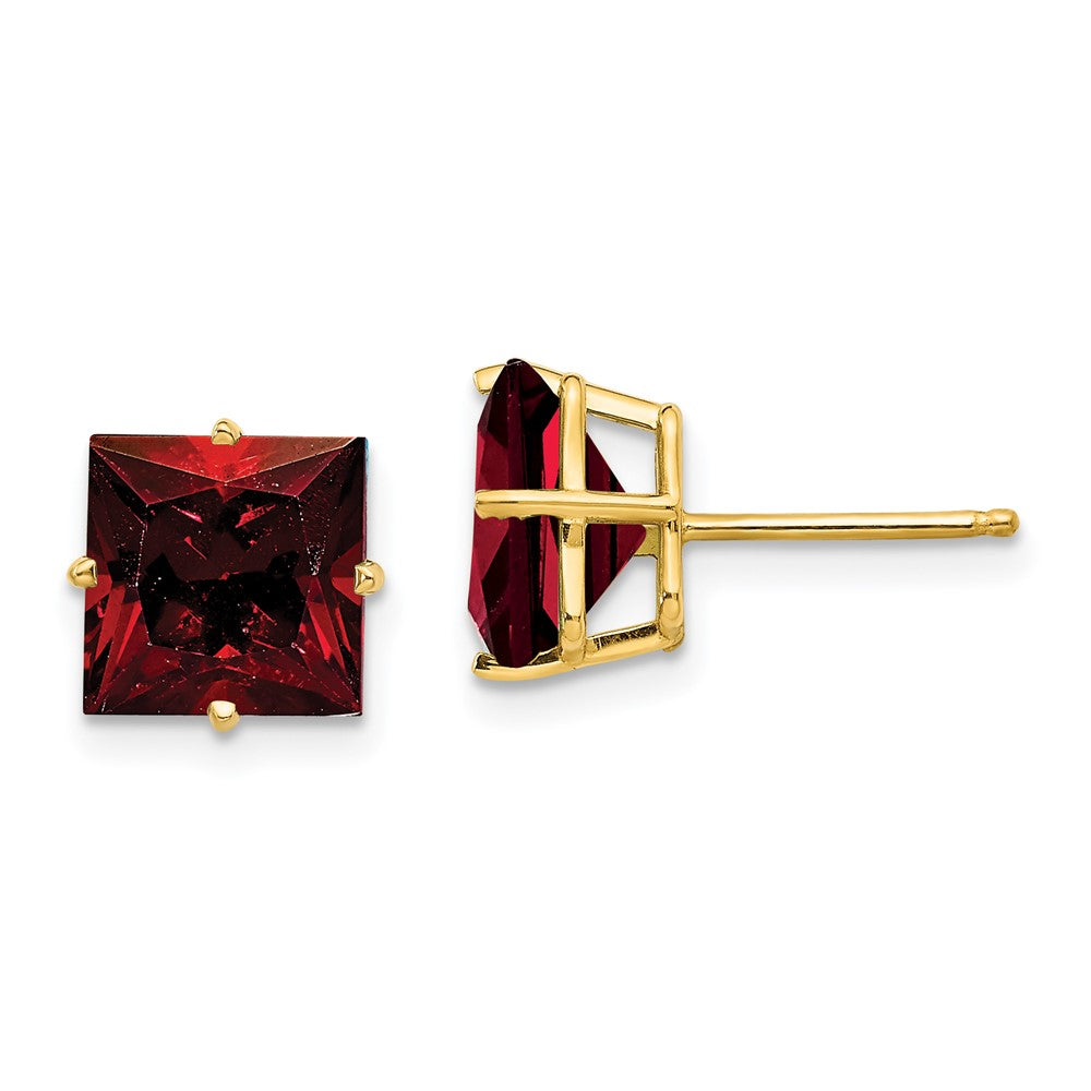 14K Gelbgold Ohrringe mit 8 mm Granat im Prinzessschliff