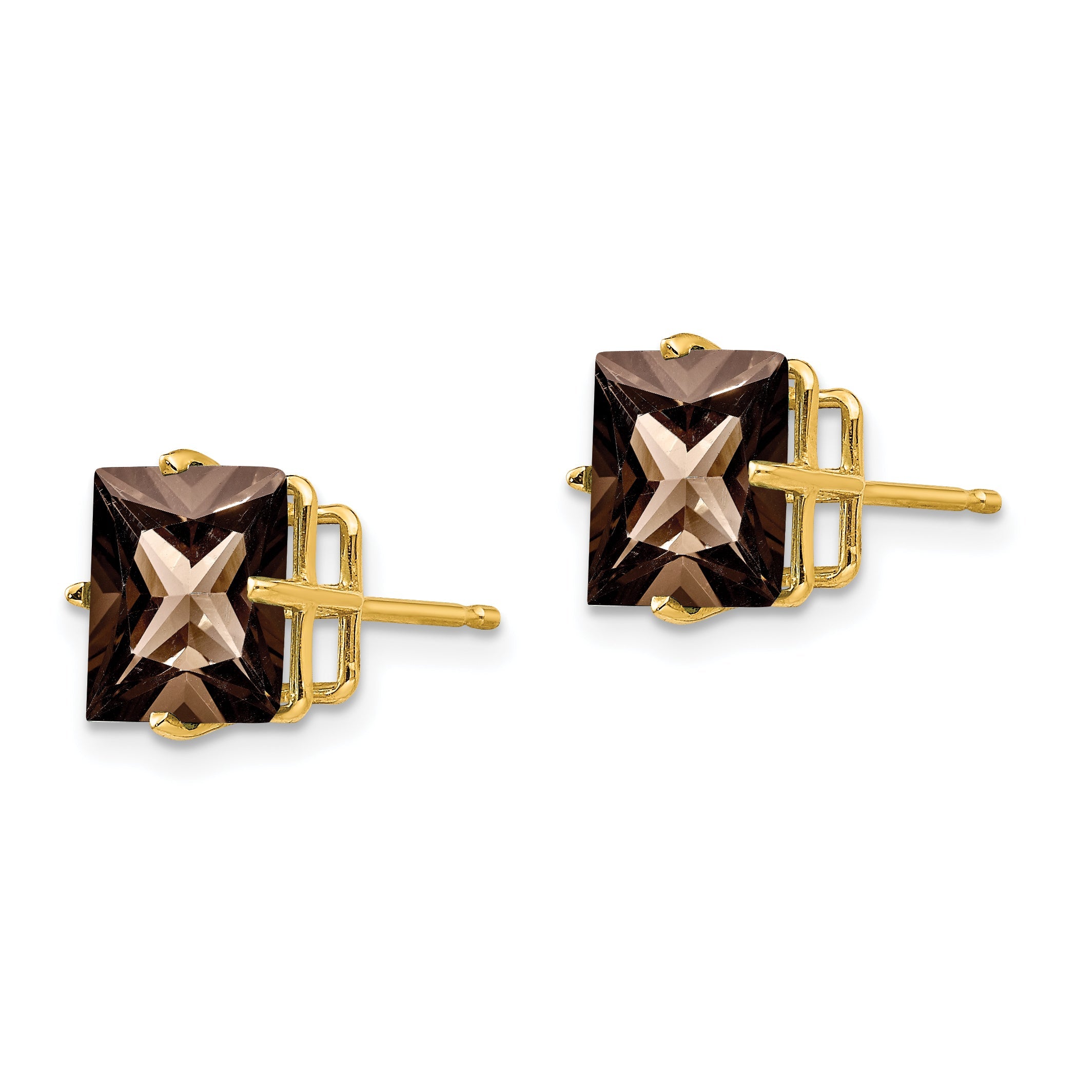 14K Gelbgold Ohrstecker mit 8-mm-quadratischem Rauchquarz in Gelbgold