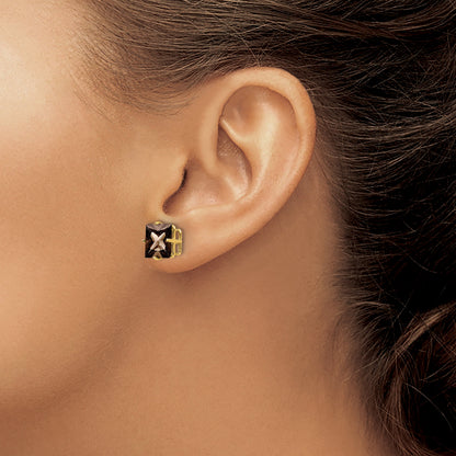 14K Gelbgold Ohrstecker mit 8-mm-quadratischem Rauchquarz in Gelbgold