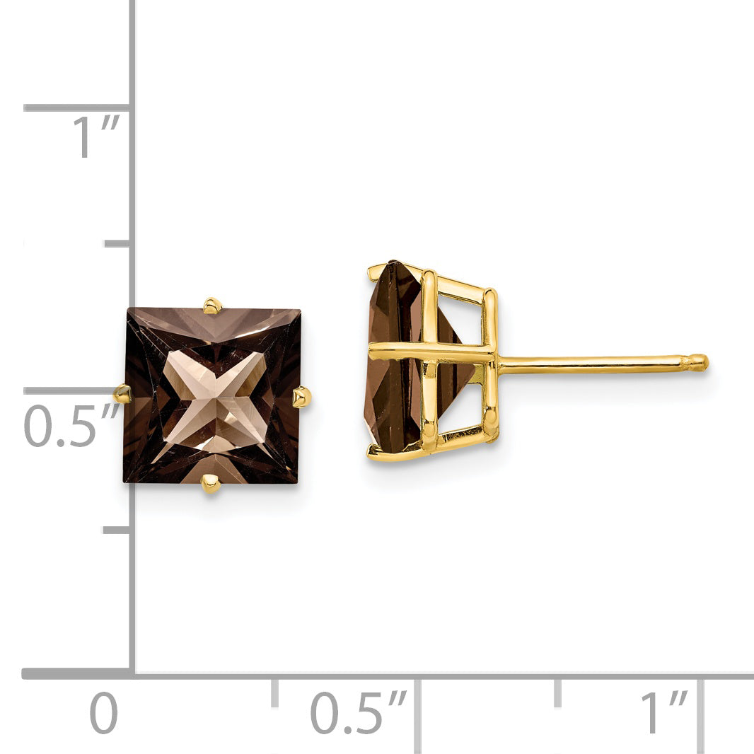 14K Gelbgold Ohrstecker mit 8-mm-quadratischem Rauchquarz in Gelbgold