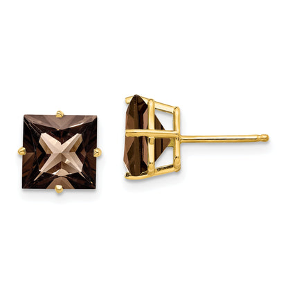 14K Gelbgold Ohrstecker mit 8-mm-quadratischem Rauchquarz in Gelbgold