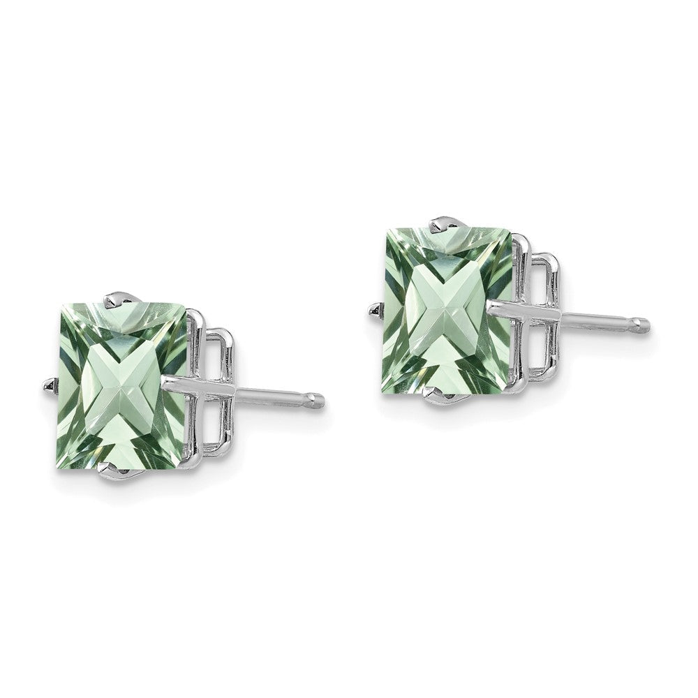 Ohrstecker mit Prinzess-Schliff, grünem Quarz, 4-Krappen-Fassung, 8,0 mm, 14K Weißgold