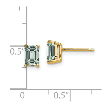 14K Gelbgold Ohrringe mit 6x4 mm Grünquarz im Smaragdschliff